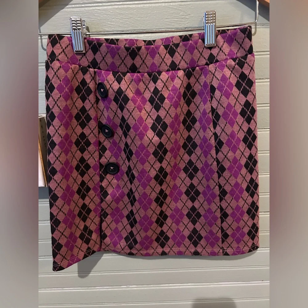 Freshman 1996 Women's Argyle Mini Skirt w/ Buttons Size Small, Purple/Black - Picture 3 of 6